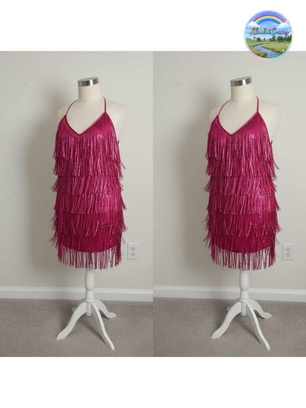 Sequin Fringe Halter Romper Mini Dress Backless Dance Bodysuit